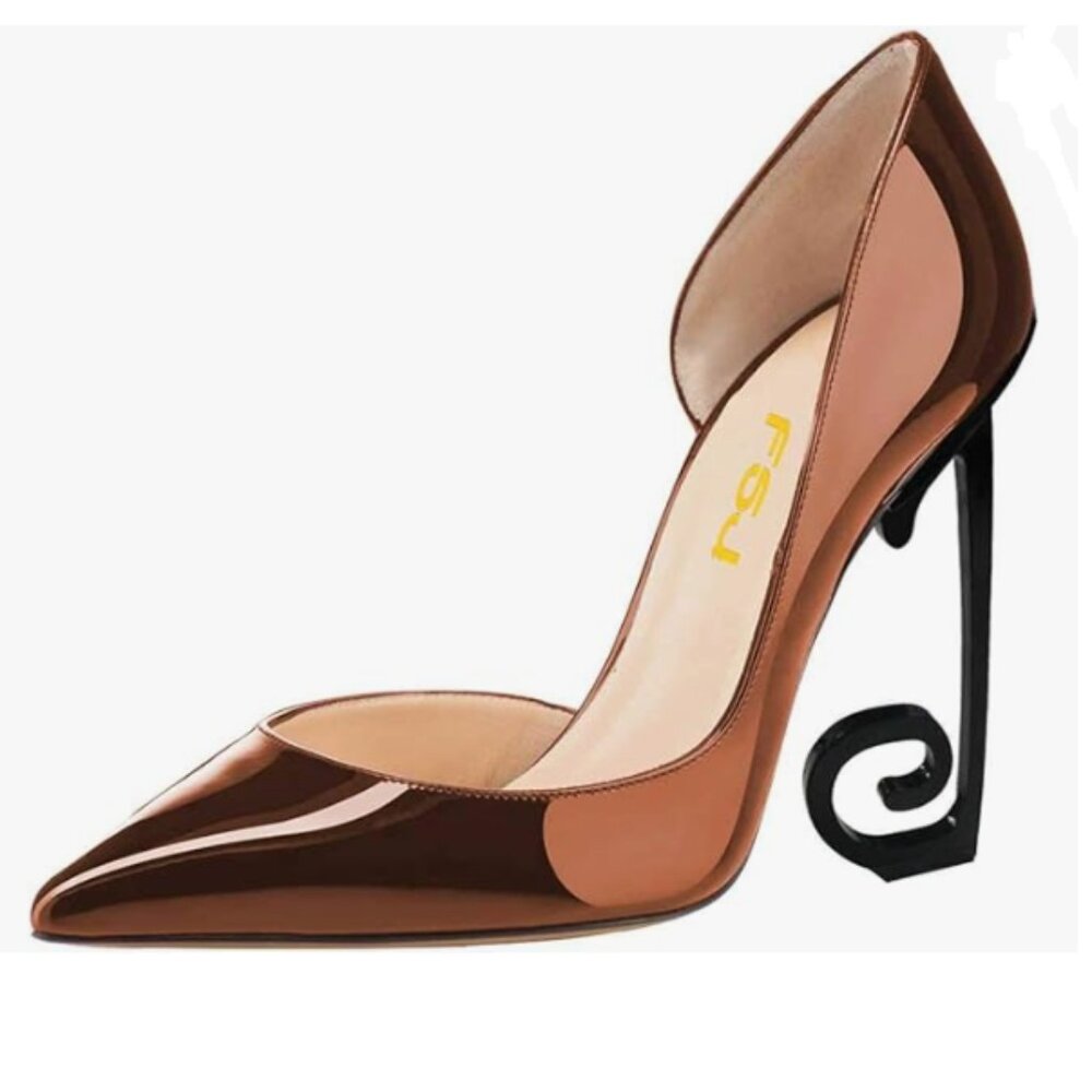 FSJ Brown Pointed Toe Pumps for Women Black High Heel Dorsay Slip On Party Shoe